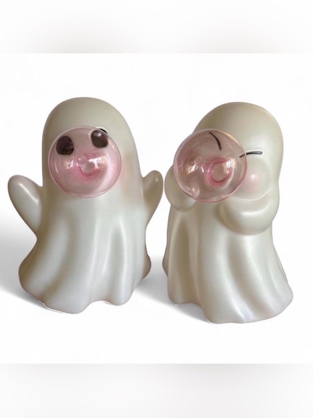 Pearlescent White Ghost Figurines with Pink Bubble Faces - Holiday Decor